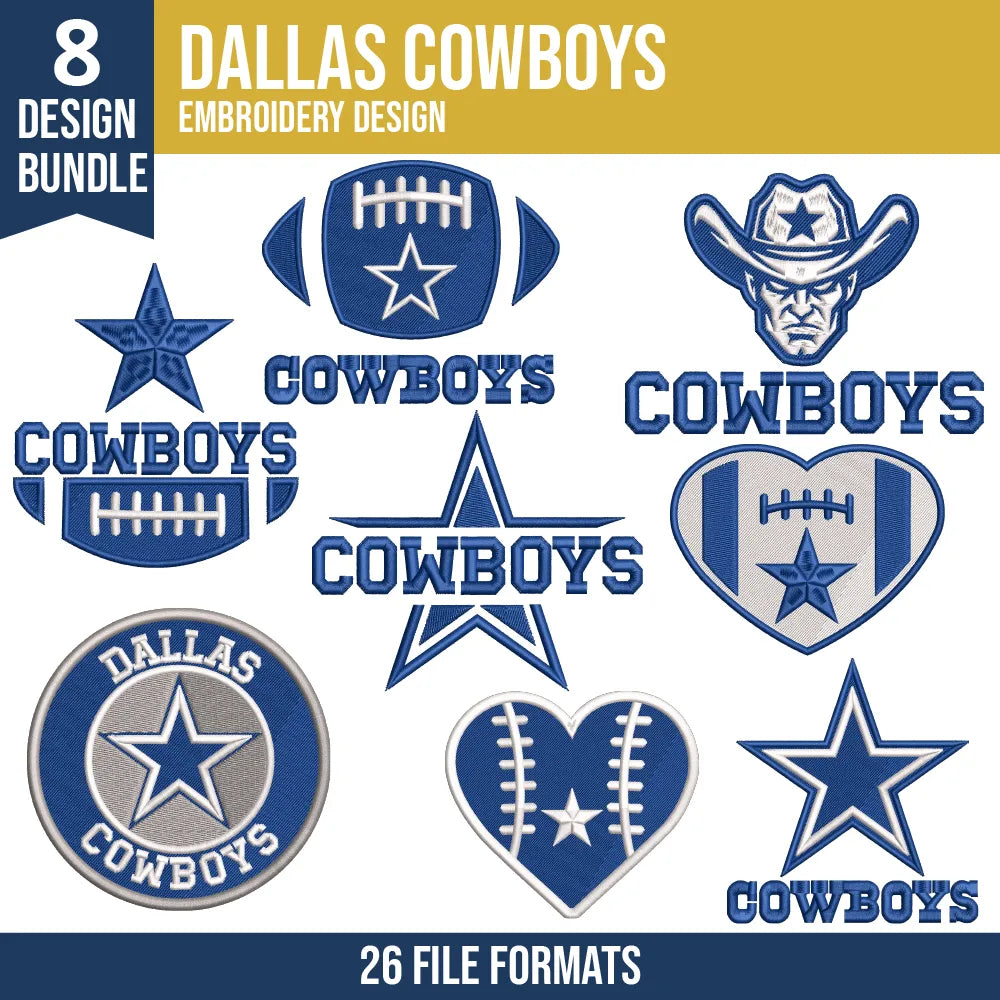 Dallas Cowboys Embroidery Bundle 8 Designs | 26 Formats