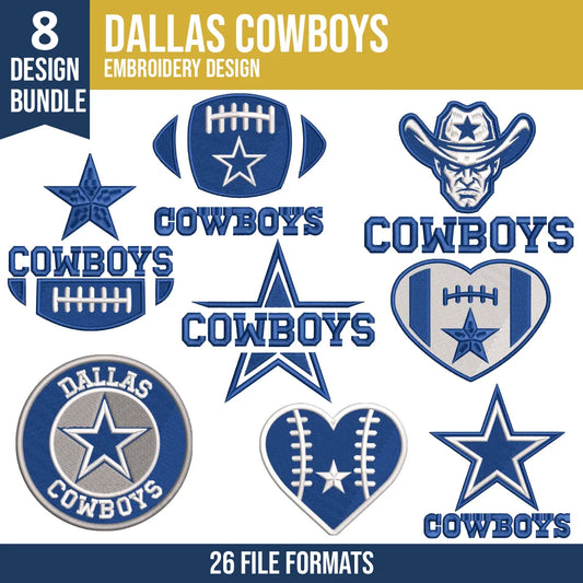 Dallas Cowboys Embroidery Bundle 8 Designs | 26 Formats