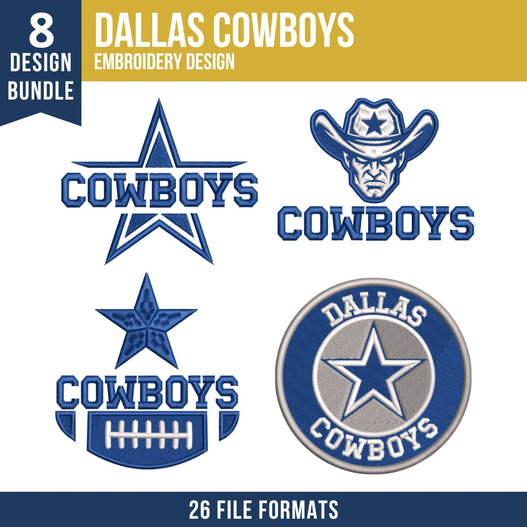 Dallas Cowboys Embroidery Bundle 8 Designs | 26 Formats