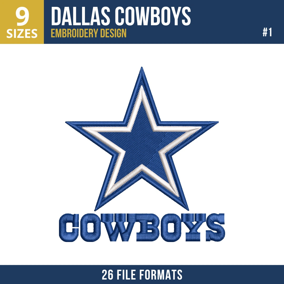 Dallas Cowboys Embroidery Bundle 8 Designs | 26 Formats