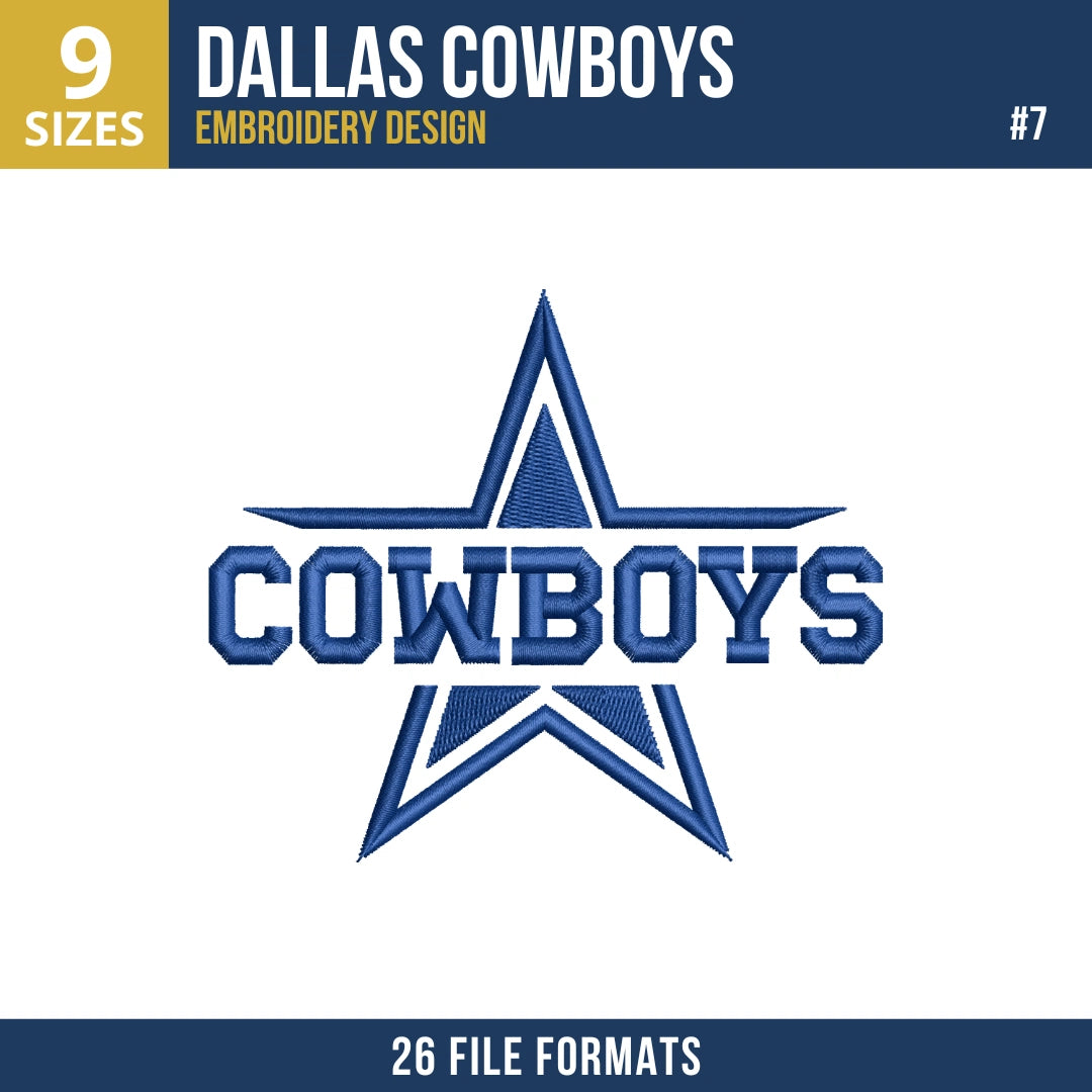 Dallas Cowboys Embroidery Bundle 8 Designs | 26 Formats