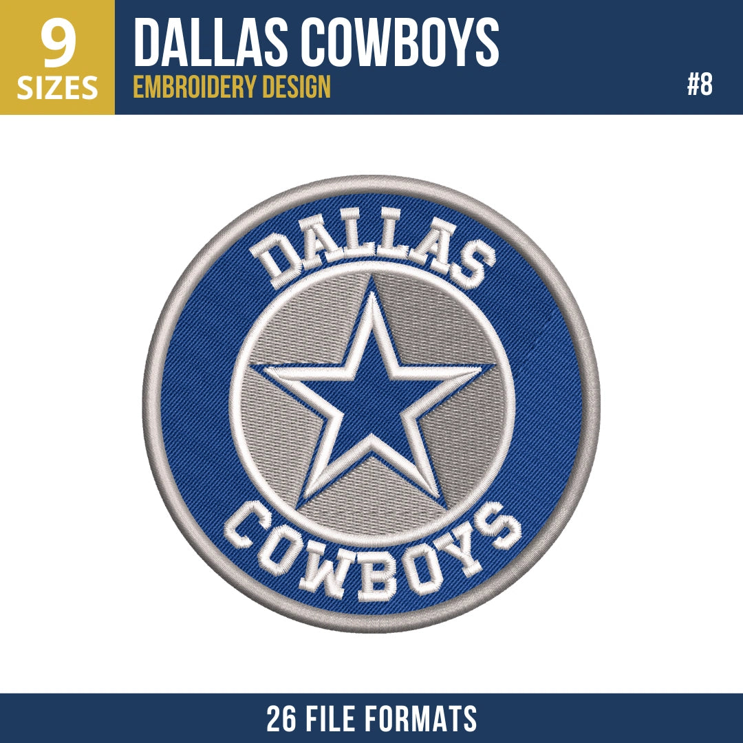 Dallas Cowboys Embroidery Bundle 8 Designs | 26 Formats