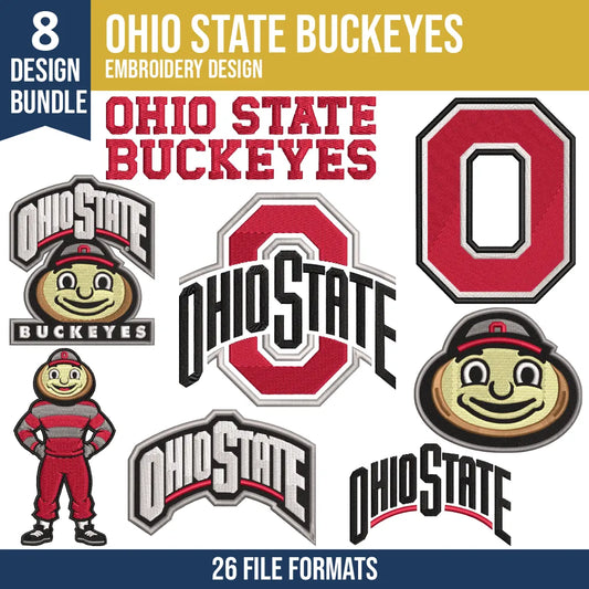 8 Designs Ohio State Buckeyes Embroidery Design Bundle