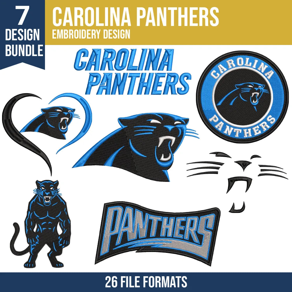 Carolina Panthers Embroidery Design Bundle | 7 Designs