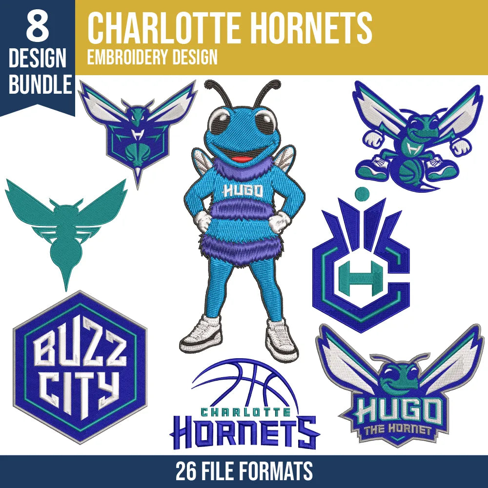 Charlotte Hornets Embroidery Design Bundle | 10 Designs