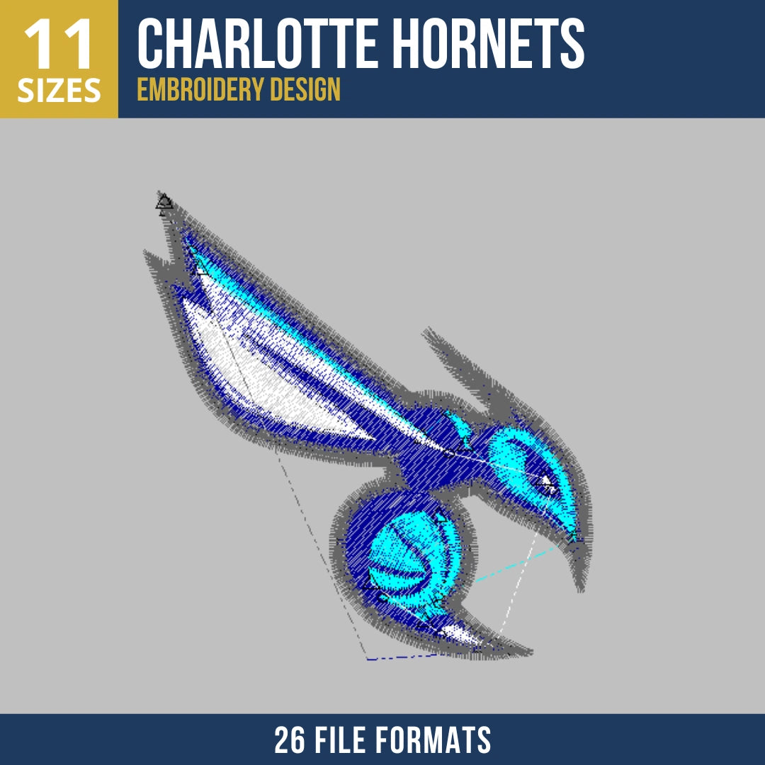 Charlotte Hornets Flying Hornet Mascot Basketball Embroidery Design