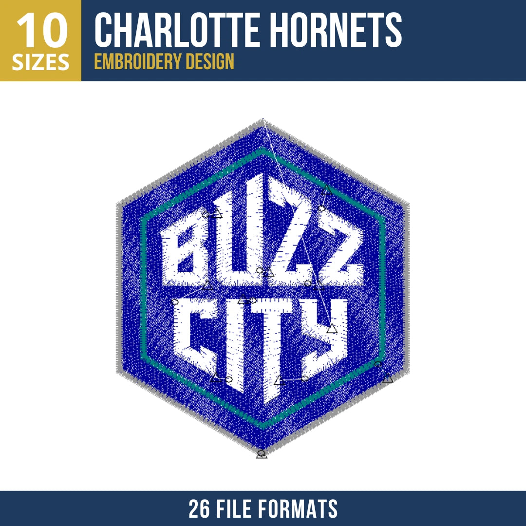 Charlotte Hornets Buzz City Hexagon Patch Embroidery Design