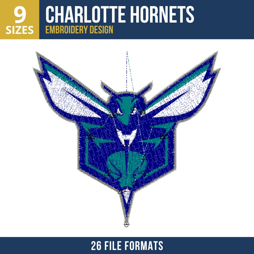 Charlotte Hornets Face Wings Embroidery Design