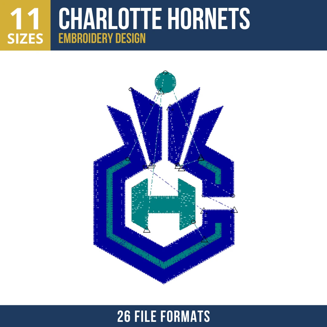 Charlotte Hornets Hexagon Emblem Embroidery Design