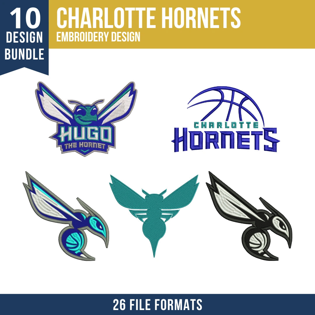 Charlotte Hornets Embroidery Design Bundle | 10 Designs