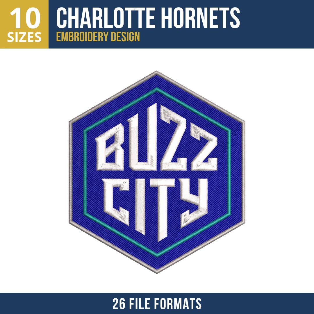 Charlotte Hornets Buzz City Hexagon Patch Embroidery Design