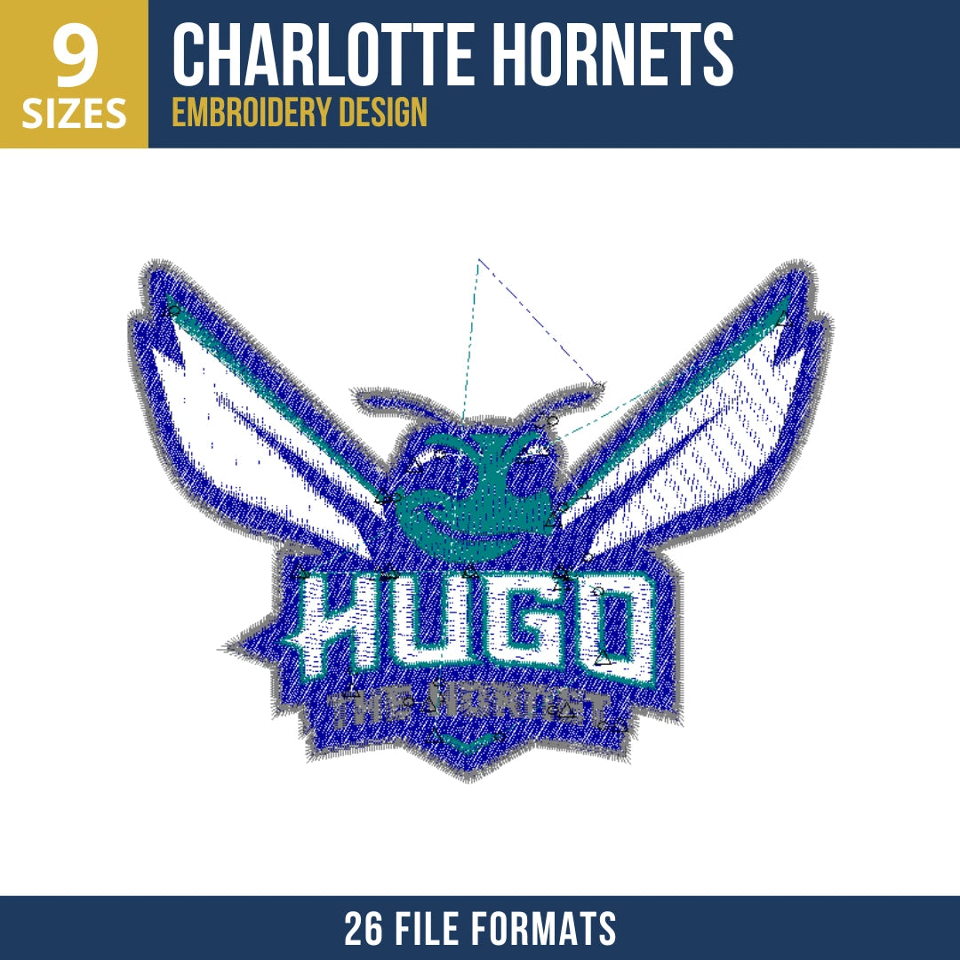 Charlotte Hornets Hugo Face Wings Banner Embroidery Design