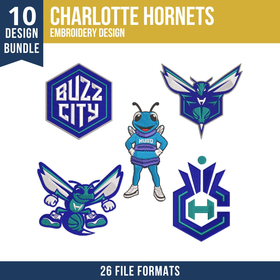 Charlotte Hornets Embroidery Design Bundle | 10 Designs