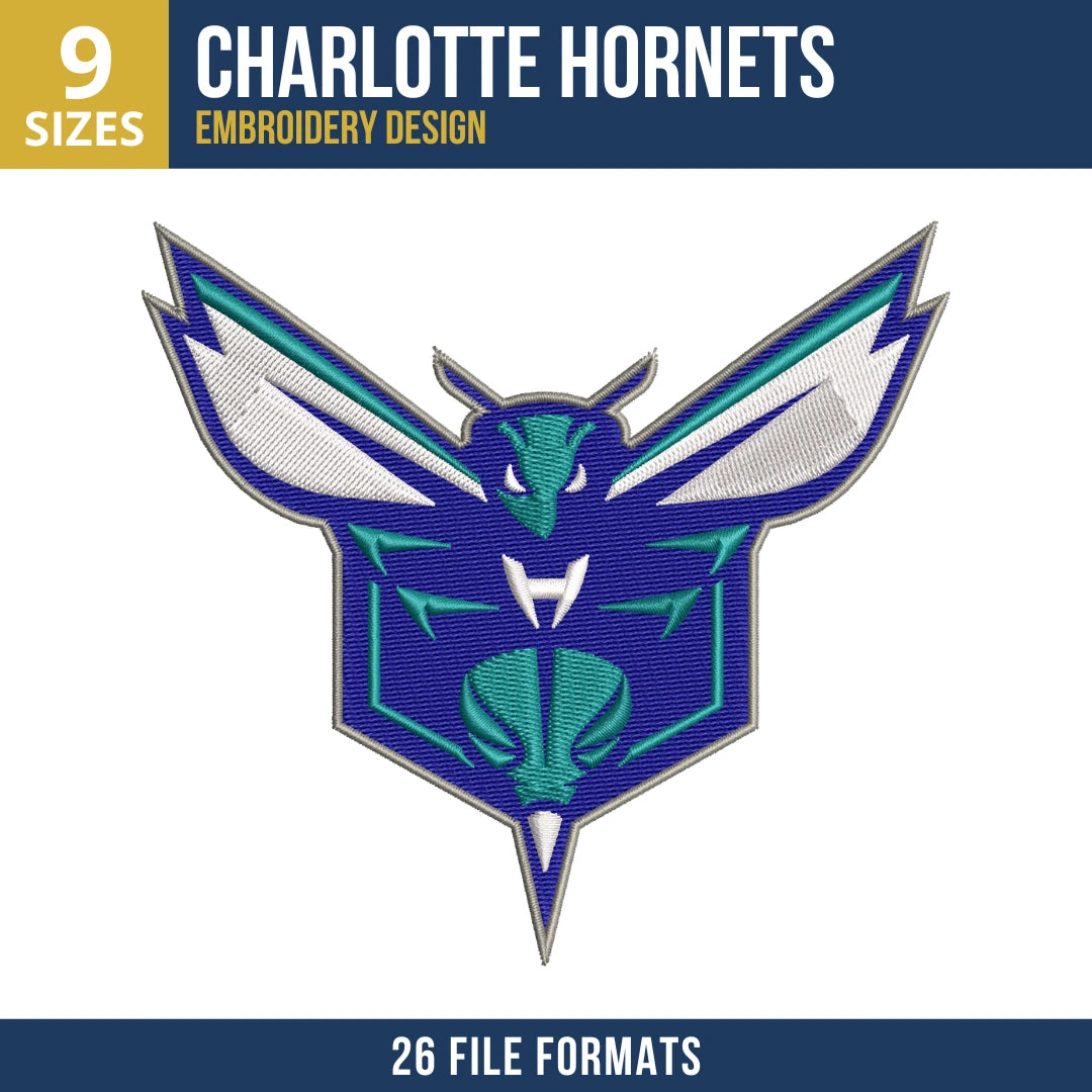 Charlotte Hornets Face Wings Embroidery Design