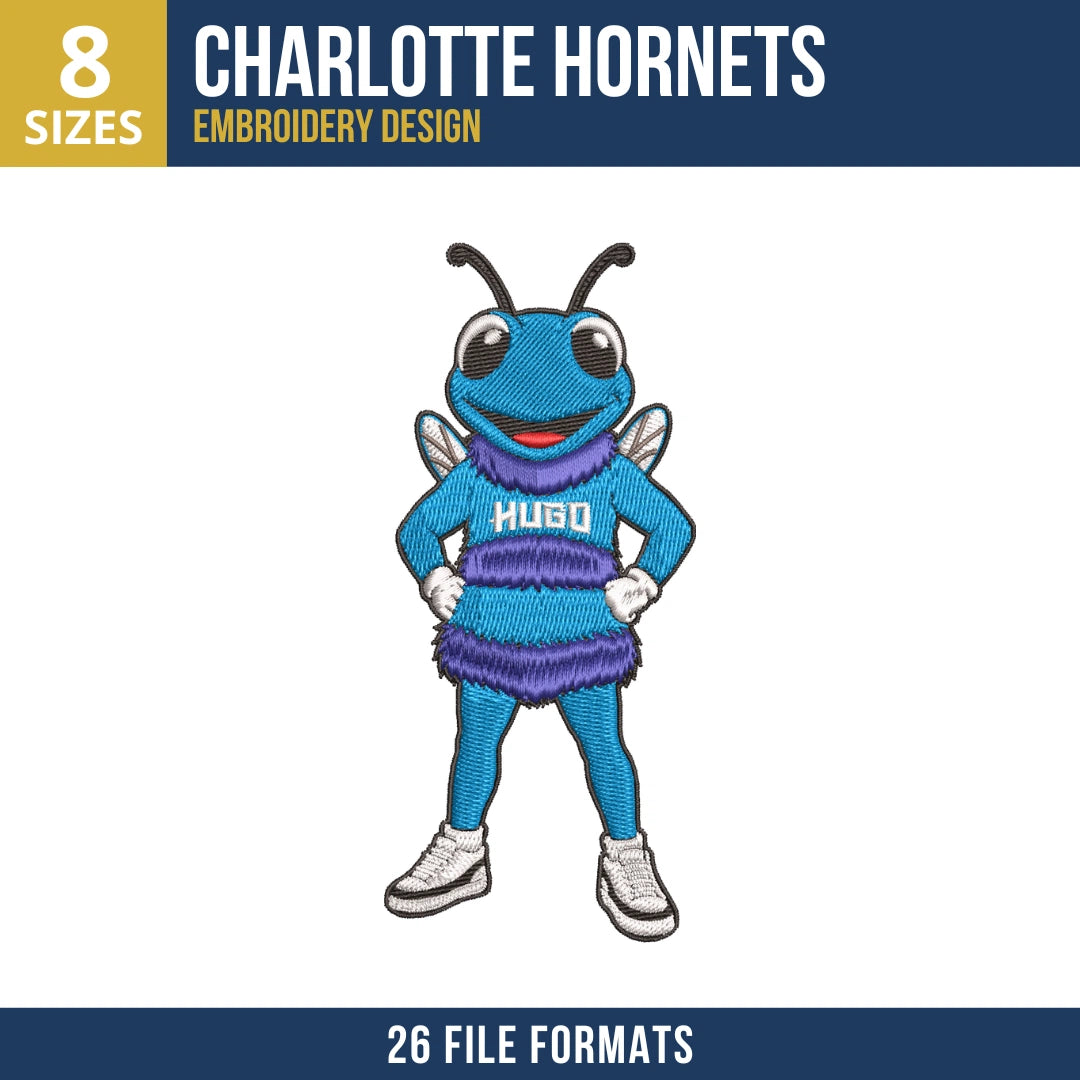 Charlotte Hornets Standing Hugo Mascot Embroidery Design