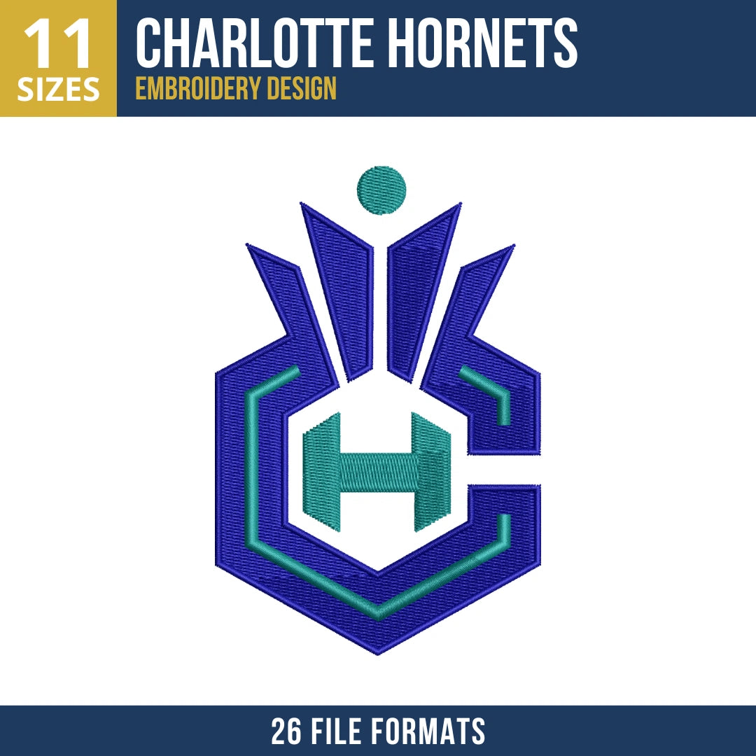 Charlotte Hornets Hexagon Emblem Embroidery Design