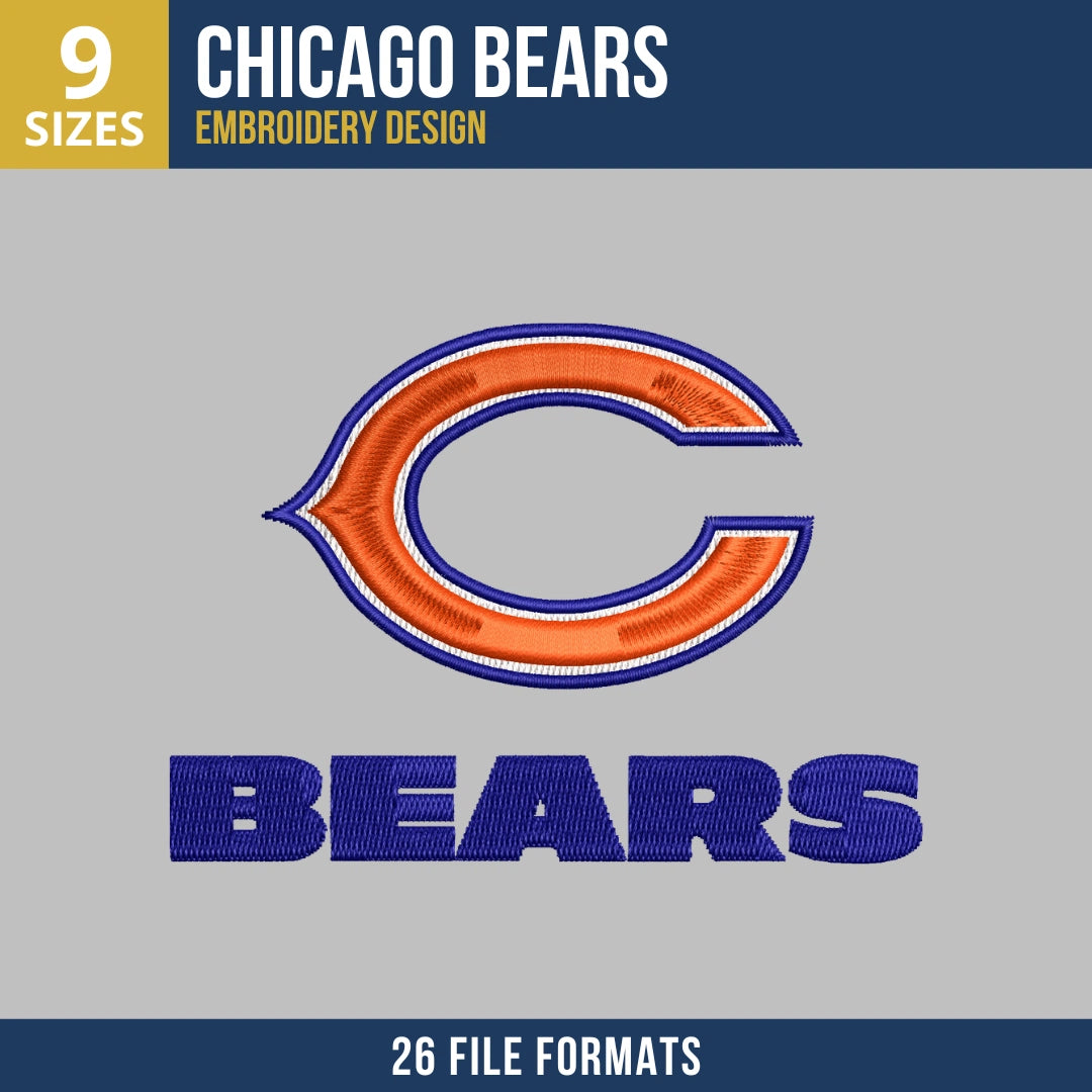 Chicago Bears C Logo and Wordmark Embroidery Design