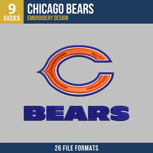 Chicago Bears C Logo and Wordmark Embroidery Design