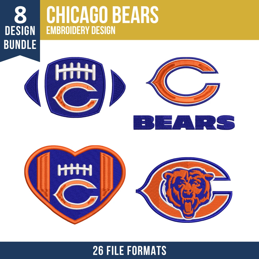 8 Designs Chicago Bears Embroidery Bundle
