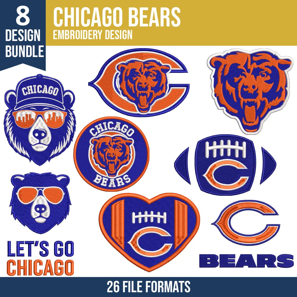 Chicago Bears Embroidery Bundle | 8 Designs