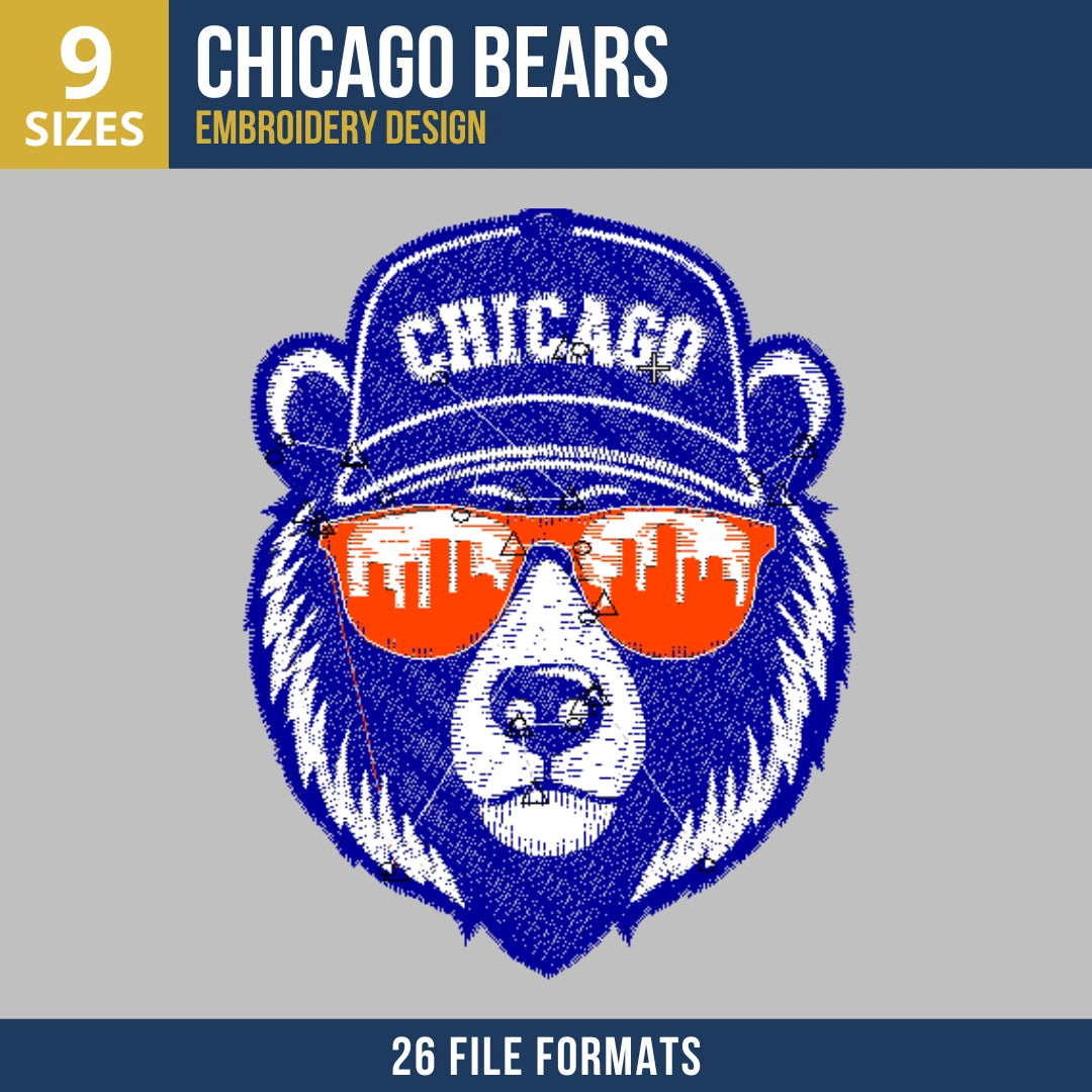 Chicago Bears Bear Head with Cap and Sunglasses Embroidery Design