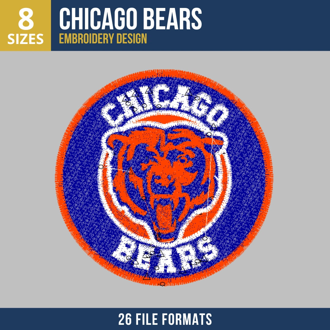 Chicago Bears Circular Bear Head Crest Embroidery Design