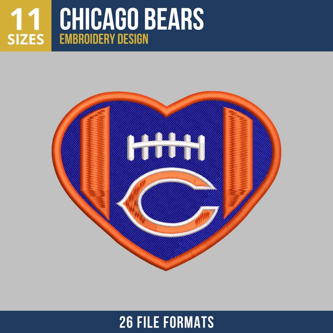 Chicago Bears Heart Football Embroidery Design