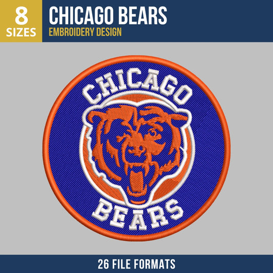 Chicago Bears Circular Bear Head Crest Embroidery Design