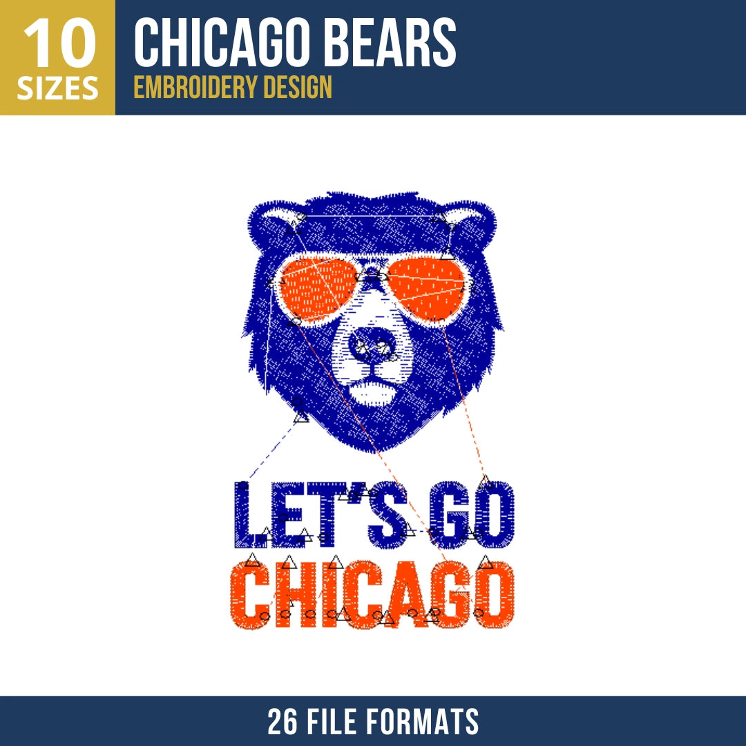 Chicago Bears Sunglasses Bear Let's Go Chicago Embroidery Design