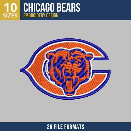 Chicago Bears C-Logo with Bear Head Embroidery Design