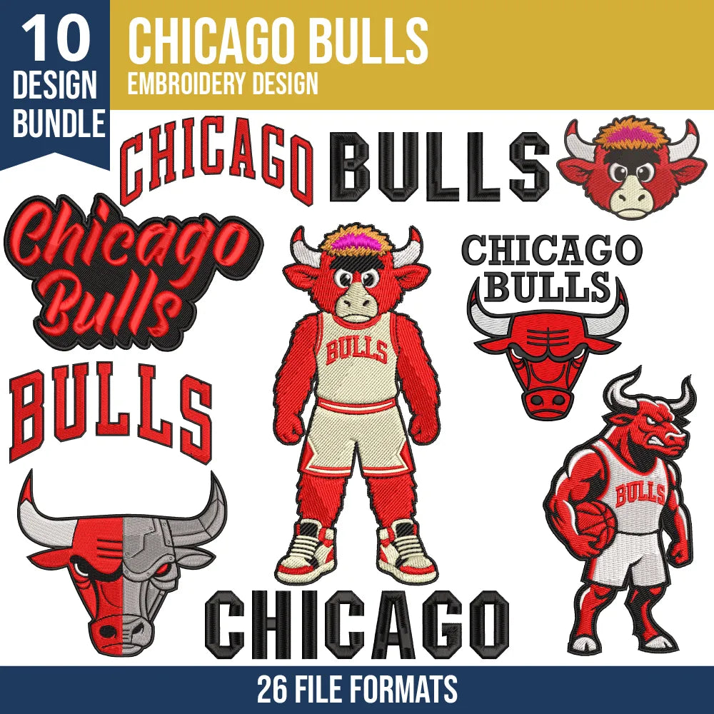 Chicago Bulls Embroidery Design Bundle | 10 Designs