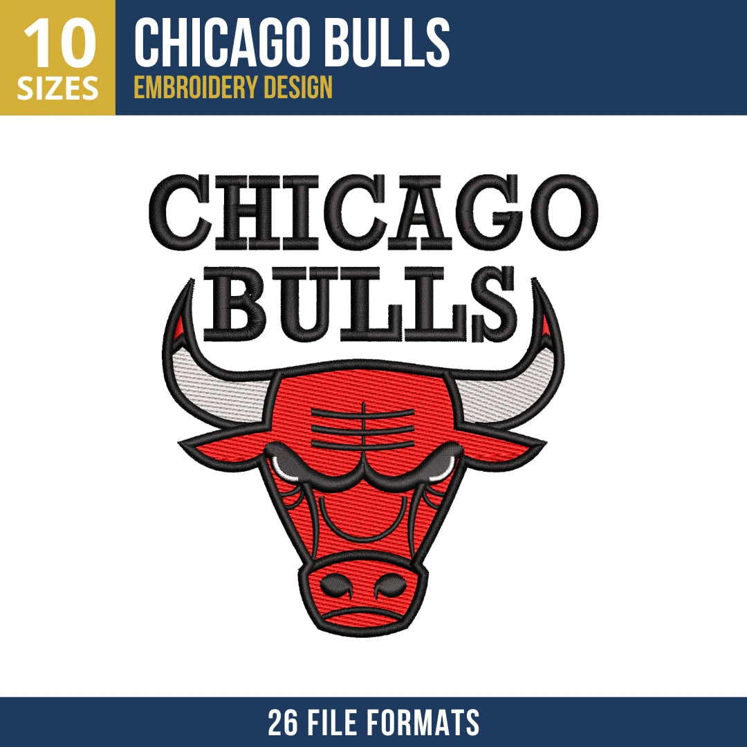 Chicago Bulls Mascot Head Basketball Embroidery Design