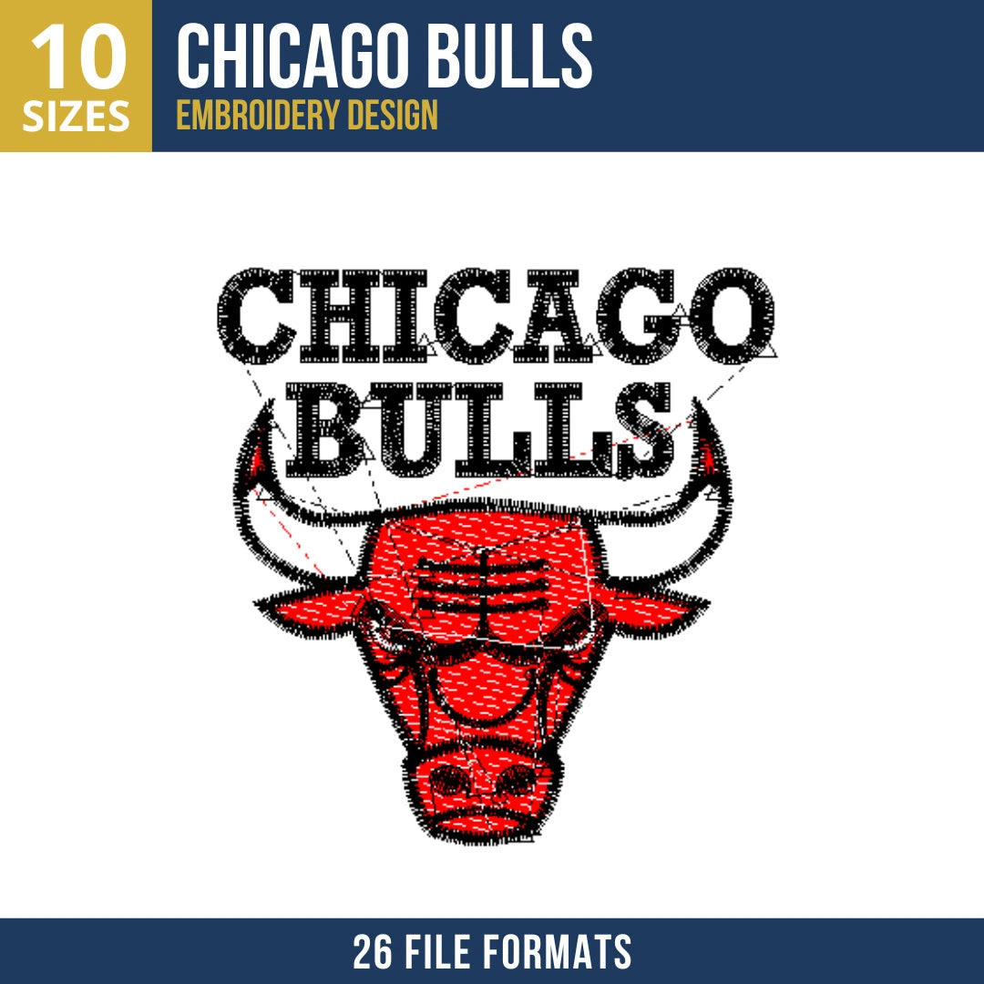 Chicago Bulls Mascot Head Basketball Embroidery Design