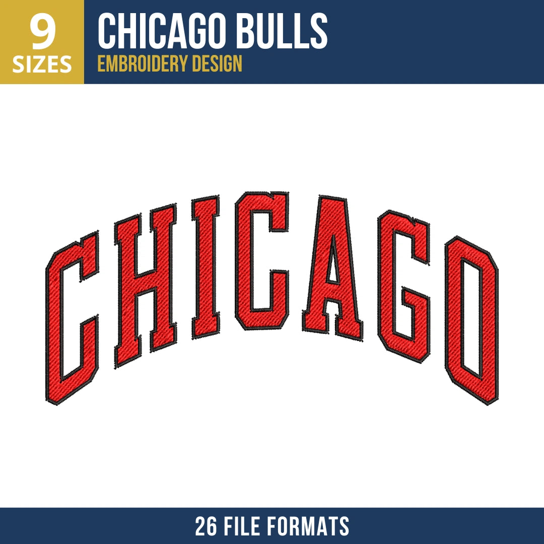 Chicago Bulls Arched Chicago Wordmark Embroidery Design
