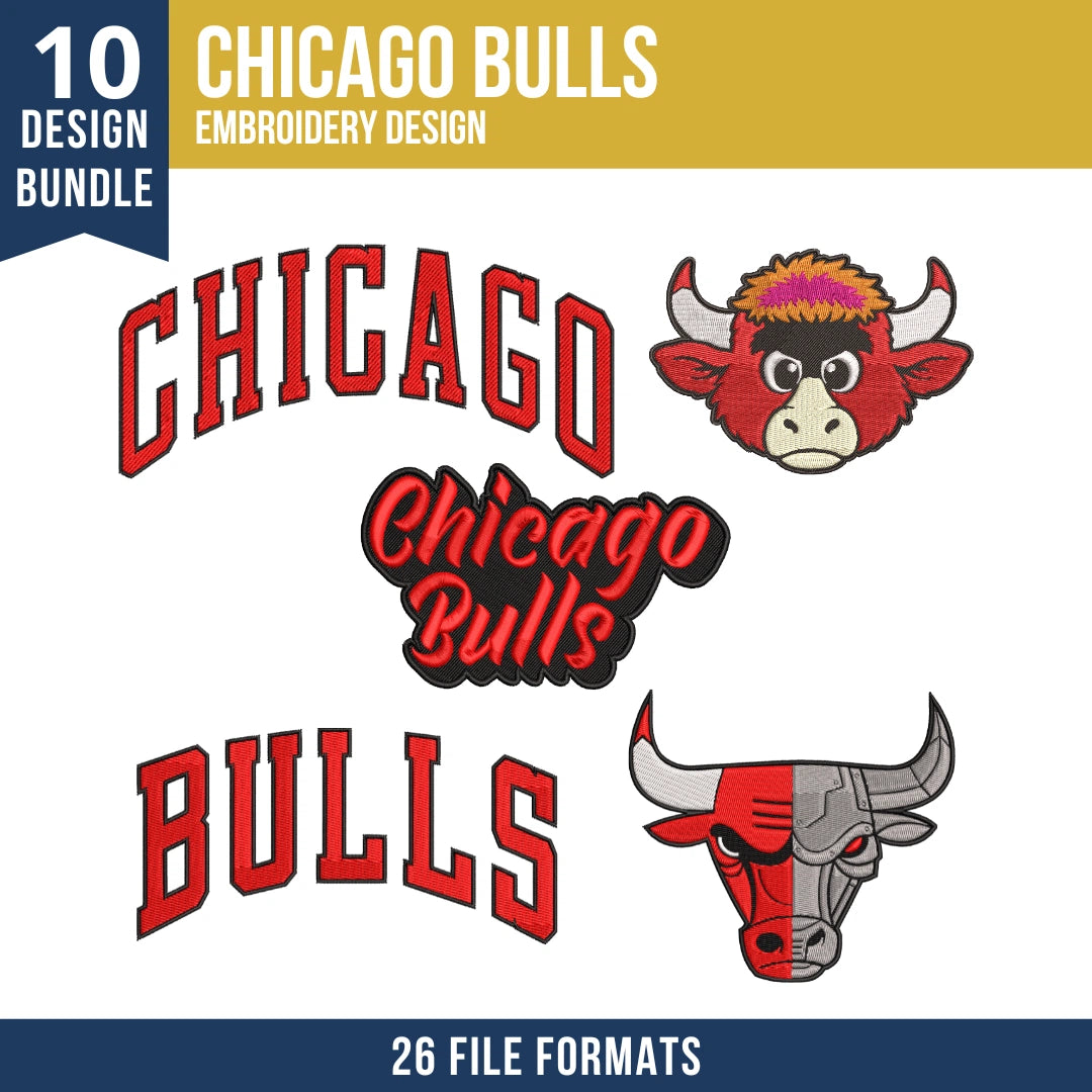 Chicago Bulls Embroidery Design Bundle | 10 Designs