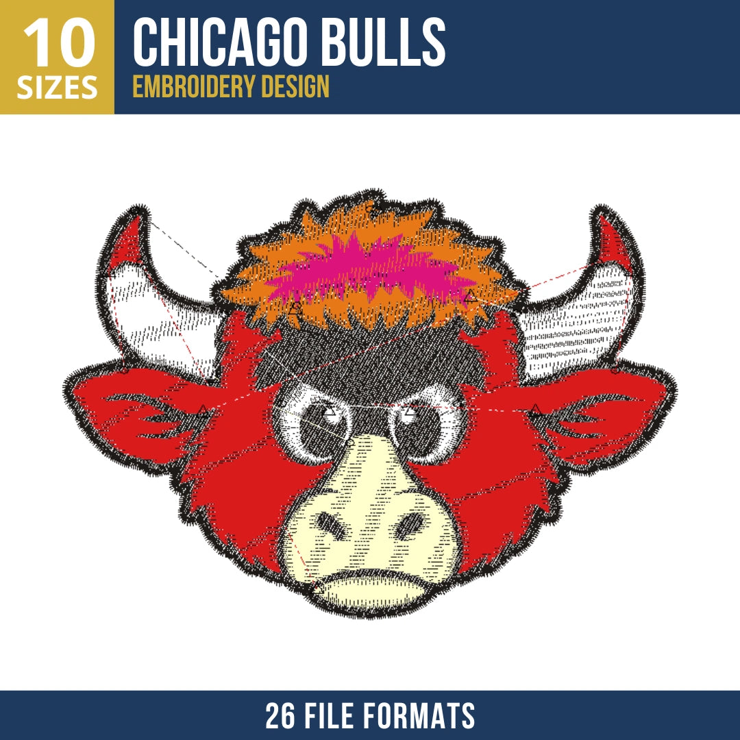 Chicago Bulls Benny the Bull Head Embroidery Design