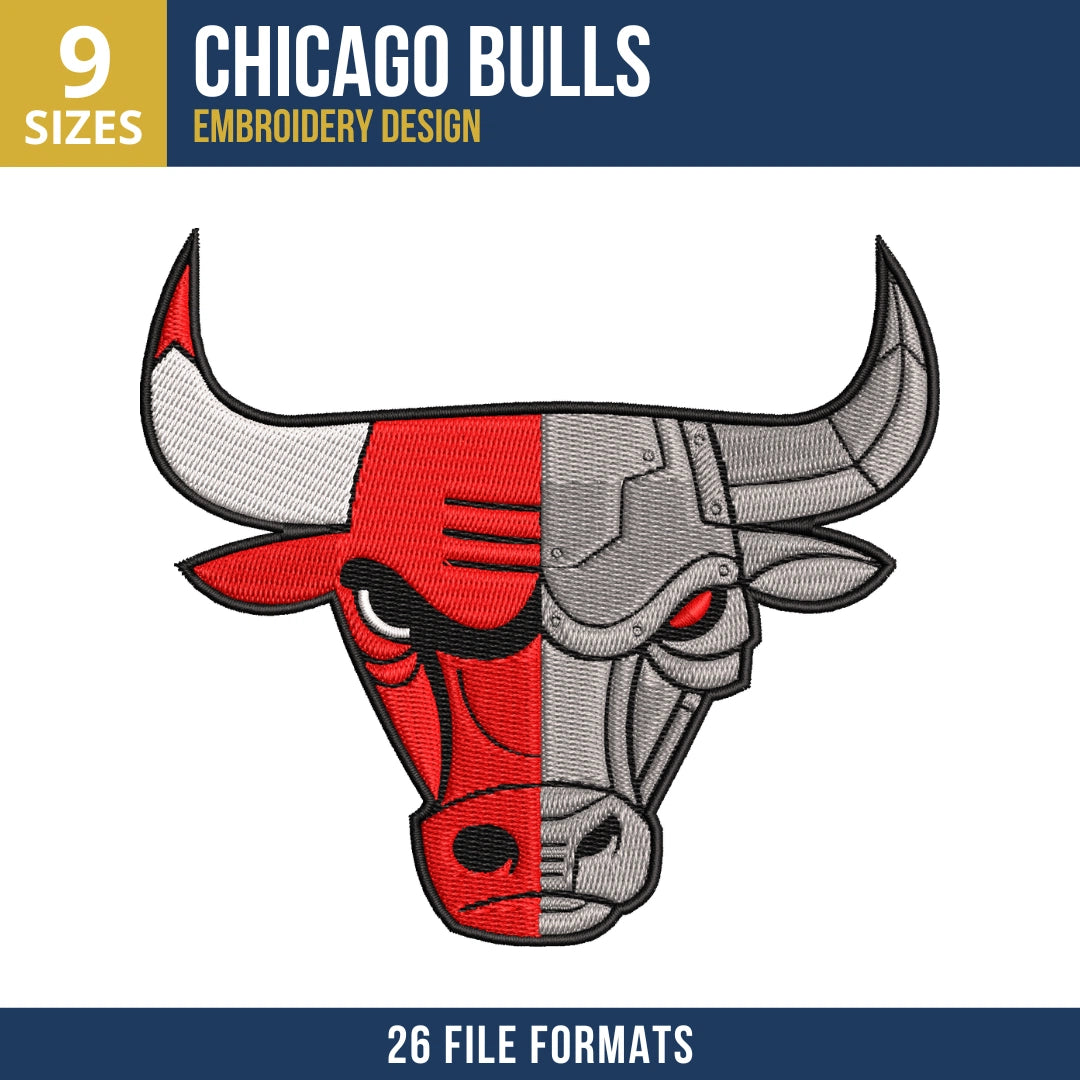 Chicago Bulls Split Face Head Embroidery Design
