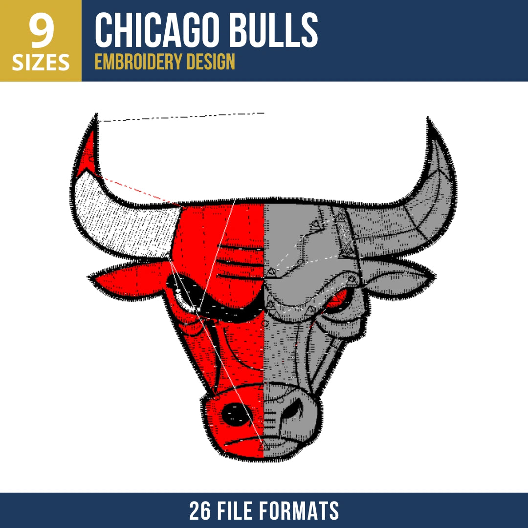 Chicago Bulls Split Face Head Embroidery Design