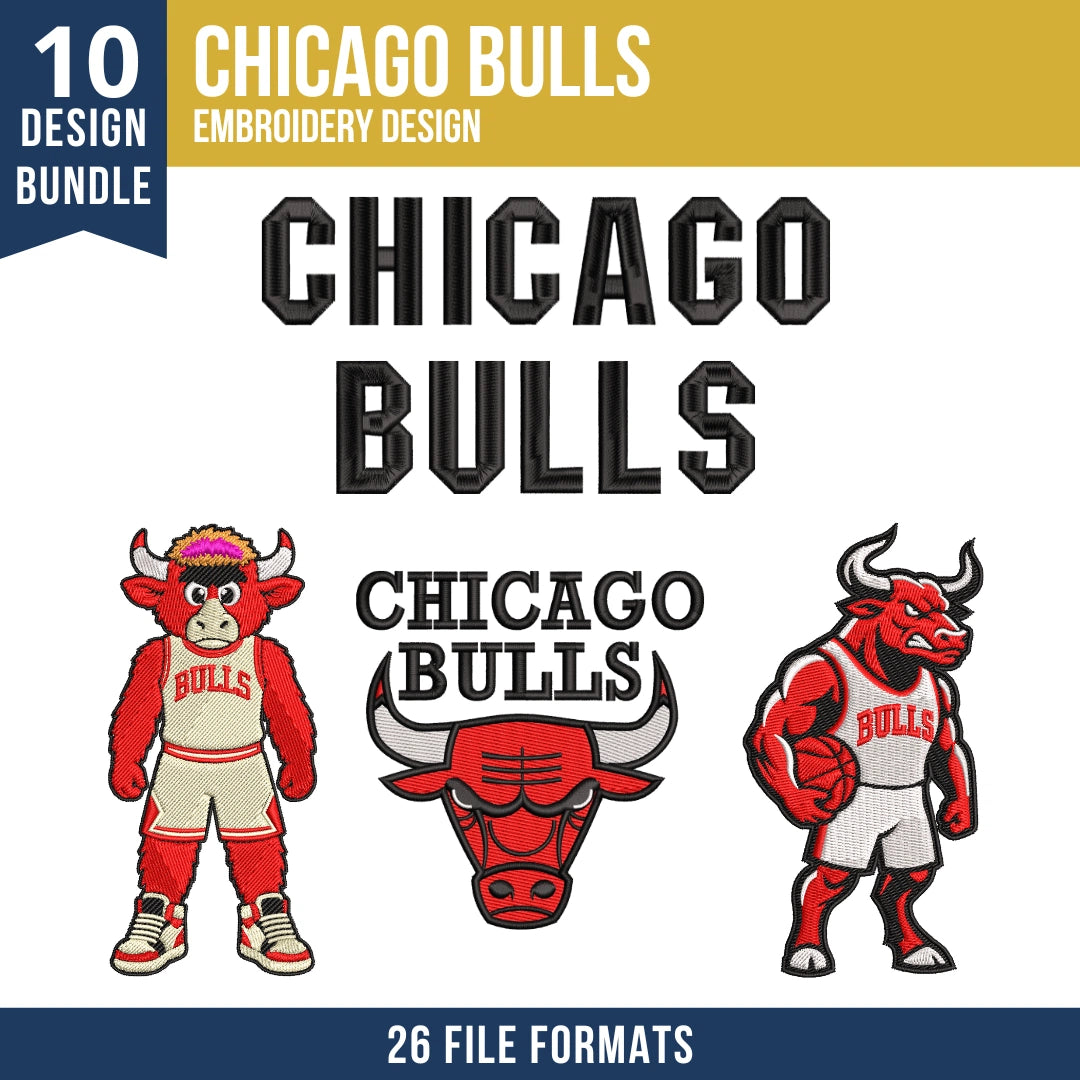 Chicago Bulls Embroidery Design Bundle | 10 Designs