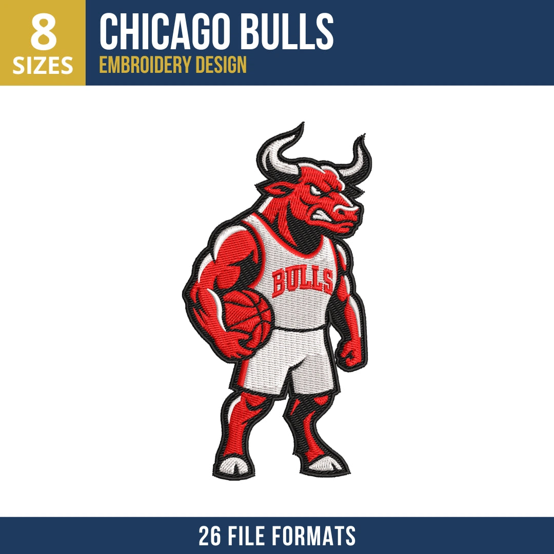 Chicago Bulls Muscular Mascot Embroidery Design