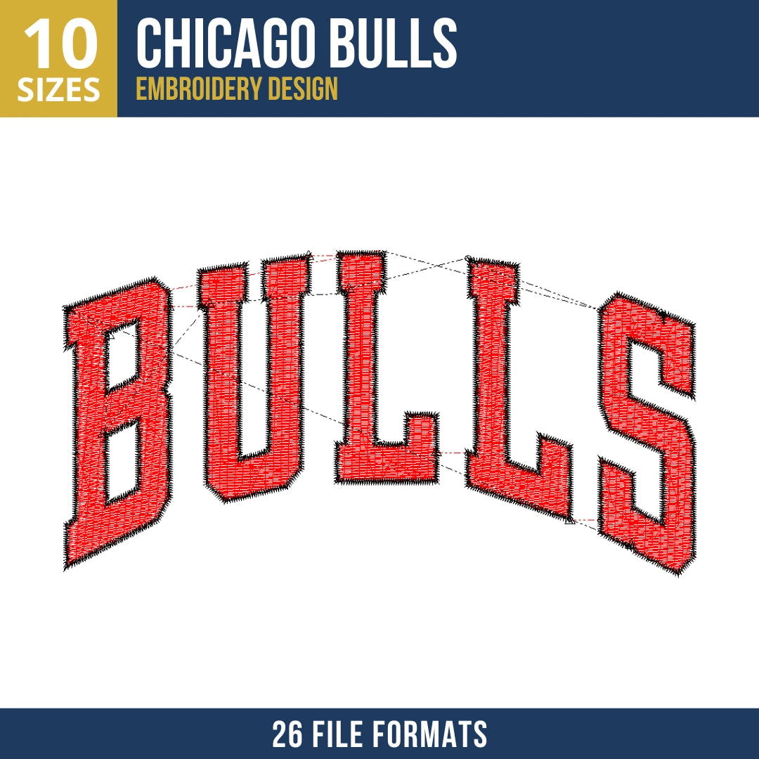Chicago Bulls Arched Bulls Wordmark Embroidery Design
