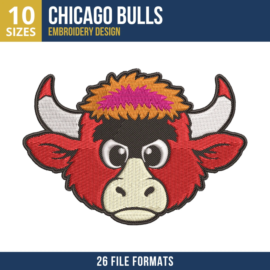 Chicago Bulls Benny the Bull Head Embroidery Design