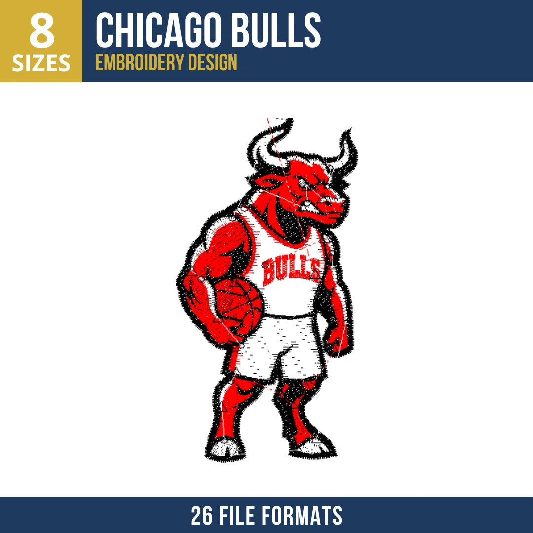Chicago Bulls Muscular Mascot Embroidery Design