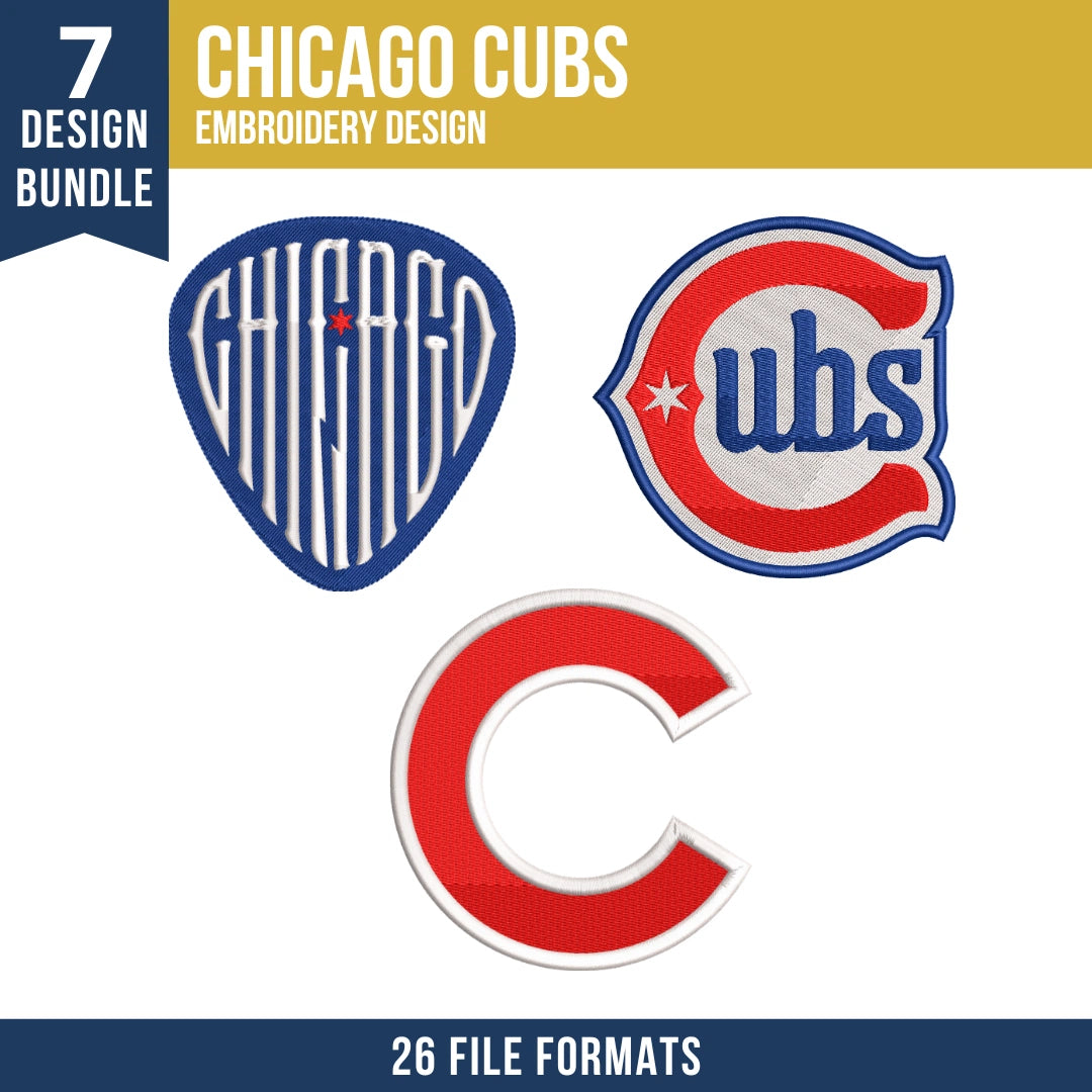 Chicago Cubs Embroidery Design Bundle – 7 MLB Designs, 26 Formats