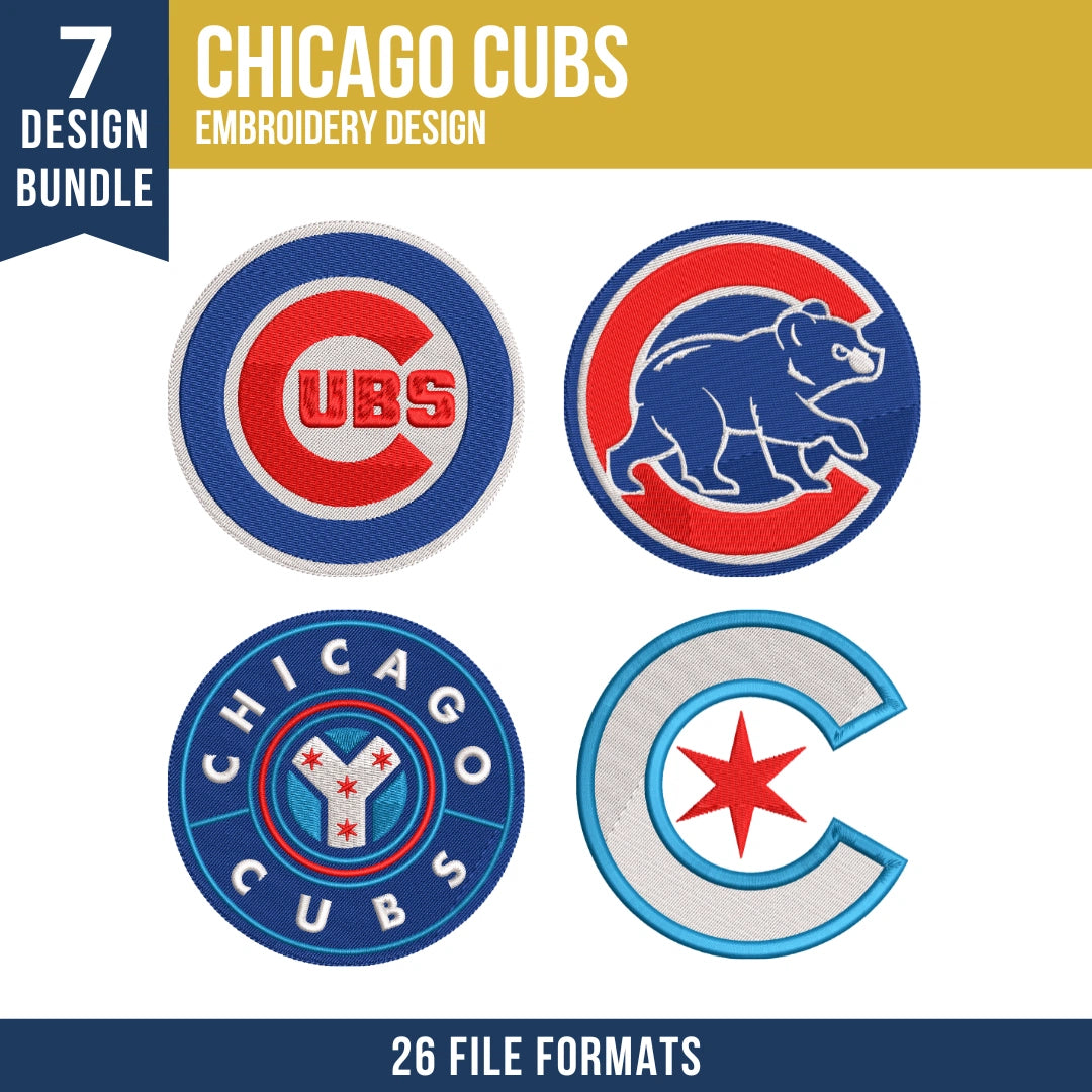 Chicago Cubs Embroidery Design Bundle – 7 MLB Designs, 26 Formats