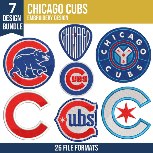 Chicago Cubs Embroidery Design Bundle – 7 MLB Designs, 26 Formats
