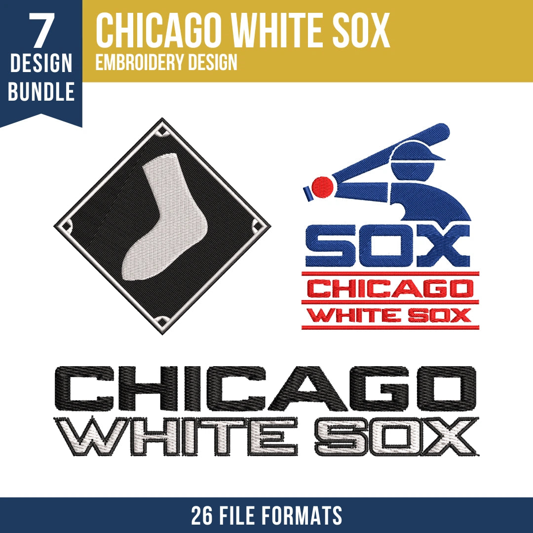 Chicago White Sox Embroidery Design Bundle – 7 MLB Designs, 26 Formats