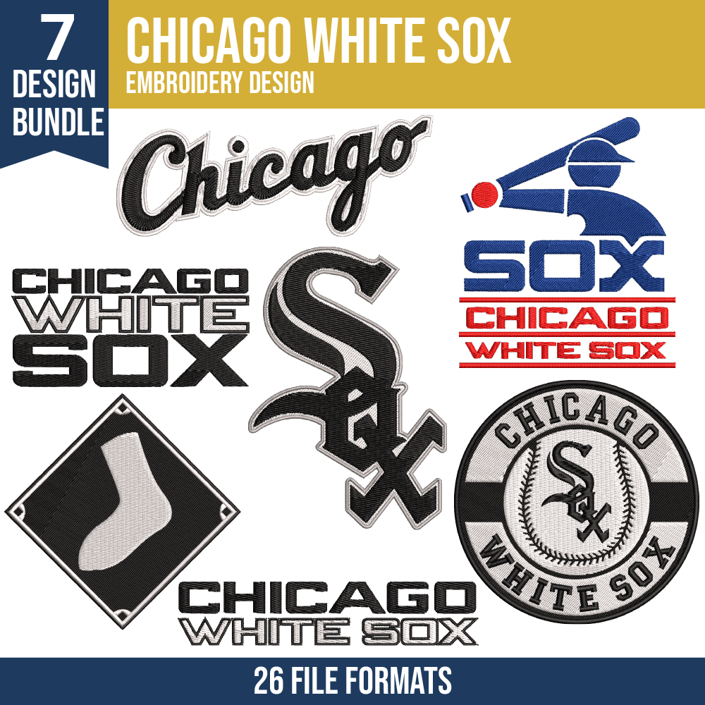 Chicago White Sox Embroidery Design Bundle – 7 MLB Designs, 26 Formats