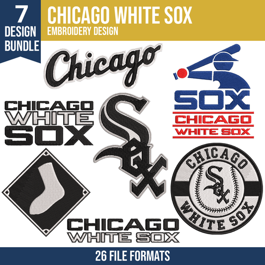 Chicago White Sox Embroidery Design Bundle – 7 MLB Designs, 26 Formats
