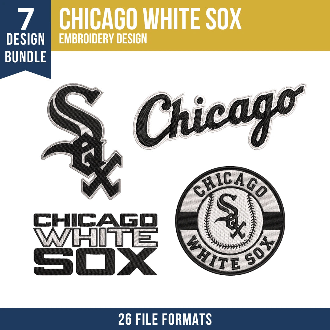 Chicago White Sox Embroidery Design Bundle – 7 MLB Designs, 26 Formats